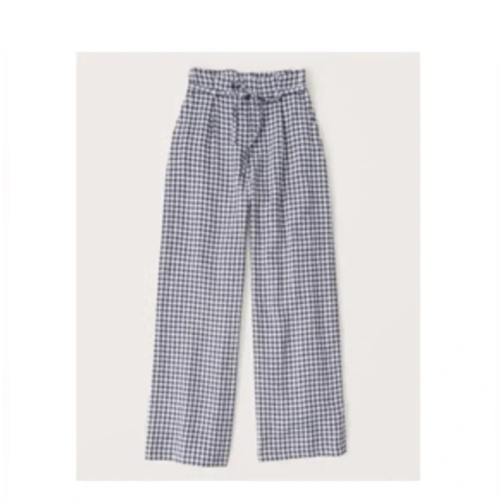 Abercrombie linen wide leg trouser gingham XS
